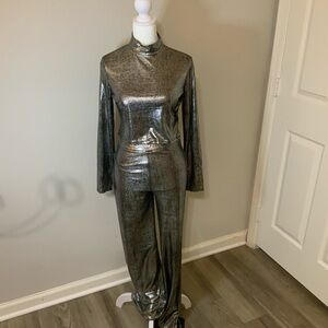 I.AM.GIA Shimmering Silver Flare Jumpsuit